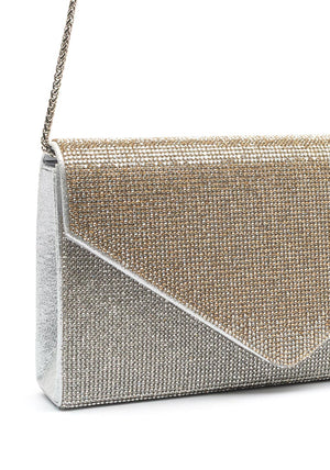 REDZ Two Tone Diamante Encrusted Envelope Clutch Bag, Silver
