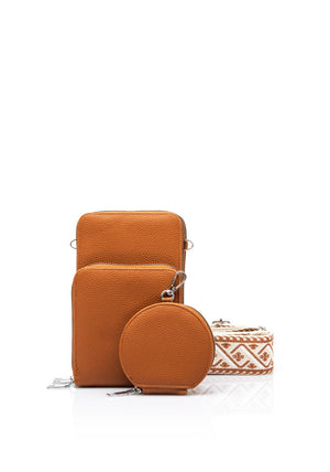 Zen Collection Tripple Pocket Smartphone Mini Crossbody Bag, Tan