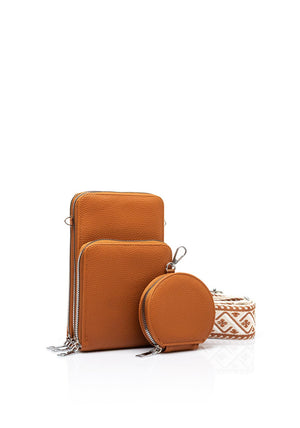 Zen Collection Tripple Pocket Smartphone Mini Crossbody Bag, Tan