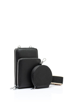 Zen Collection Double Pocket Smartphone Mini Crossbody Bag, Black