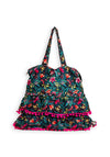 Zen Collection Tropical Printed Layered Large Tote Bag, Cerise Green