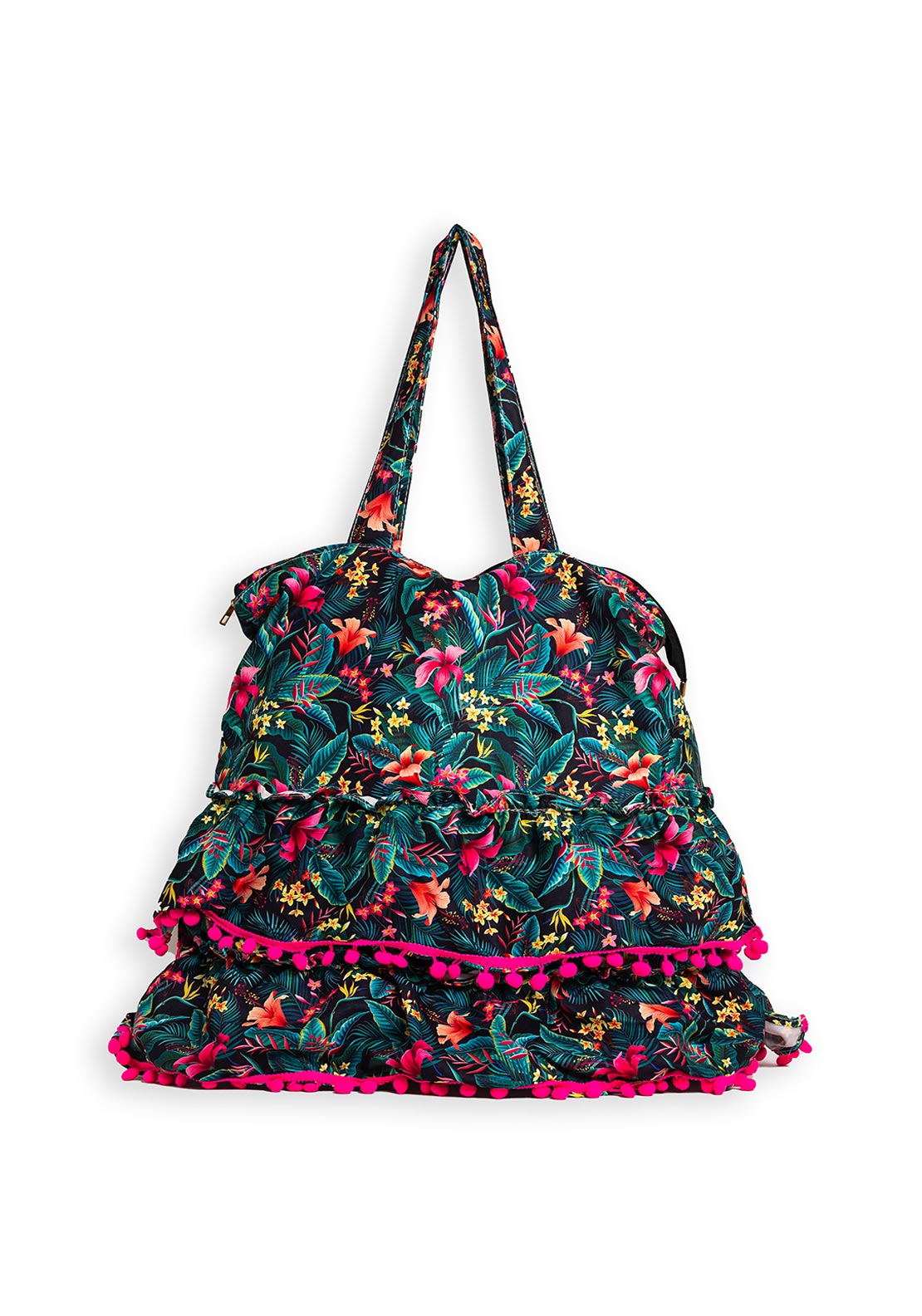 Zen Collection Tropical Printed Layered Large Tote Bag, Cerise Green