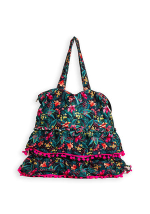 Zen Collection Tropical Printed Layered Large Tote Bag, Cerise Green