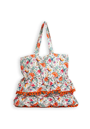 Zen Collection Leaf Printed Floral Layered Large Tote Bag, Orange Multi