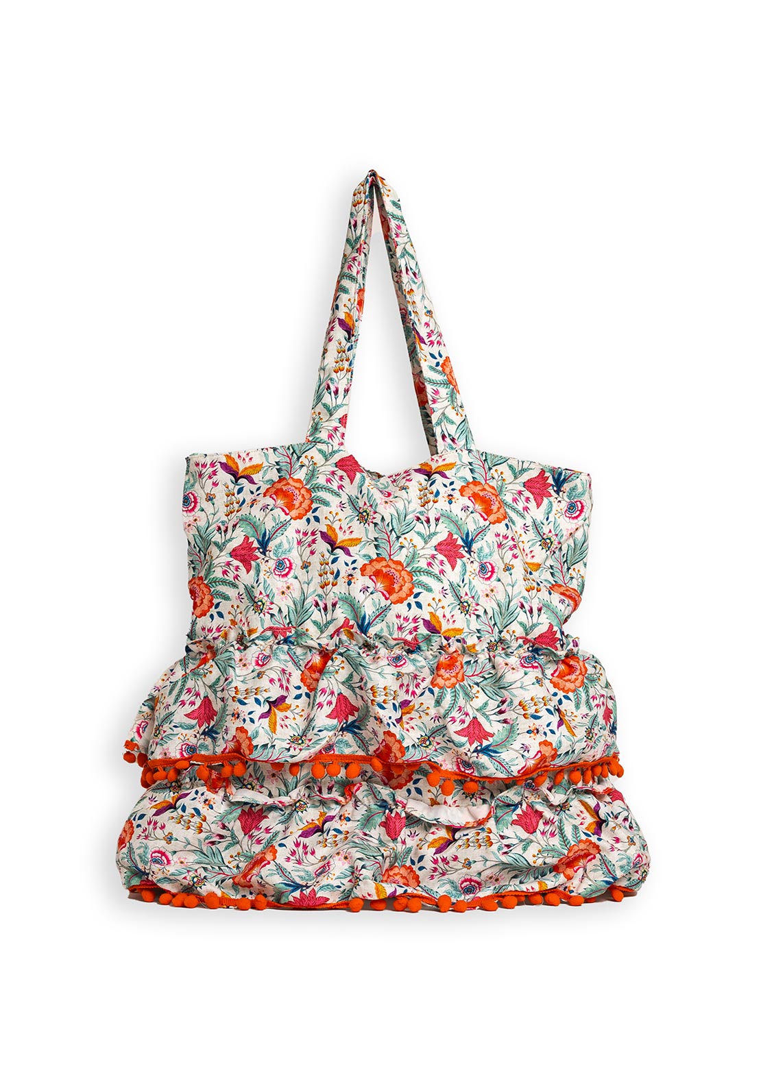 Zen Collection Leaf Printed Floral Layered Large Tote Bag, Orange Multi