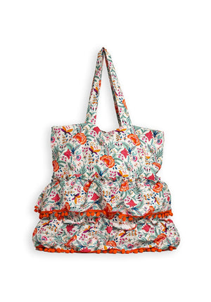 Zen Collection Leaf Printed Floral Layered Large Tote Bag, Orange Multi