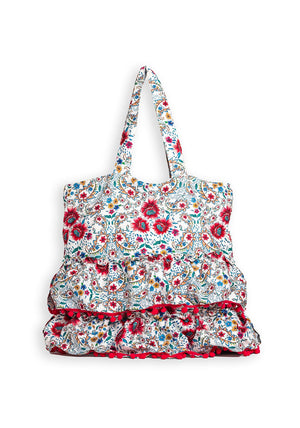 Zen Collection Floral Paisley Printed Layered Large Tote Bag, Pink & White