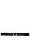 Serafina Collection Elastic Gold Trim One Size Belt, Navy