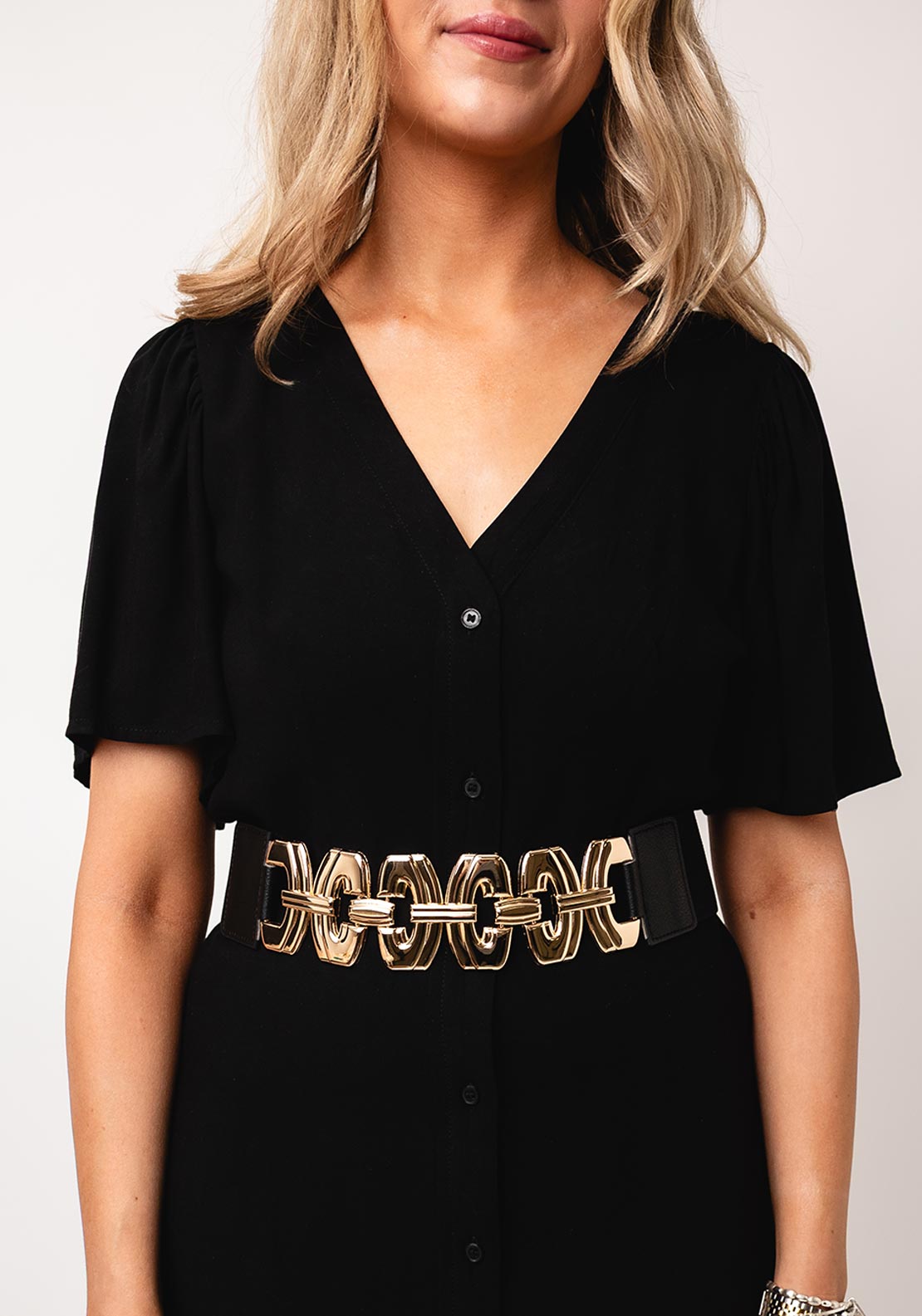 Serafina Collection Link Detail Elasticated Belt, Black