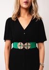 Serafina Collection Elasticated Embellished Buckle Belt, Green