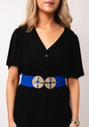 Serafina Collection Elasticated Embellished Buckle Belt, Blue
