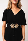 Serafina Collection Elasticated Flower Buckle Belt, Black