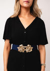 Serafina Collection Elasticated Flower Buckle Belt, Navy