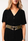 Serafina Collection Elasticated Circular Buckle Belt, Khaki Green