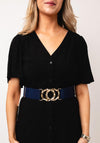 Serafina Collection Elasticated Circular Buckle Belt, Navy