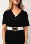 Serafina Collection Elasticated Circular Buckle Belt, White