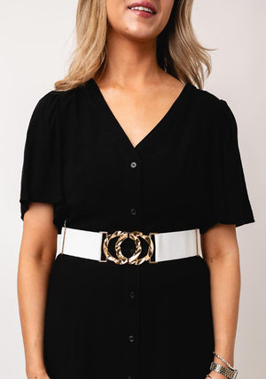 Serafina Collection Elasticated Circular Buckle Belt, White