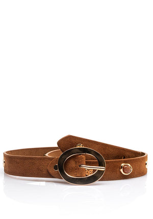 Serafina Collection Embellished Faux Suede Belt, Tan