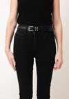 Serafina Collection Leather “H” Detail Belt, Black