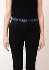 Serafina Collection Leather Plain with Buckle Detail Belt, Navy