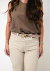 Serafina Collection Leather with Detail Belt, Taupe