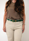 Serafina Collection Leather with Buckle Detail Belt, Green