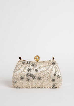 Zen Collection Floral Diamante Sequin Clutch Bag, Warm Cream