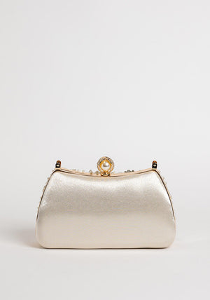 Zen Collection Floral Diamante Sequin Clutch Bag, Warm Cream