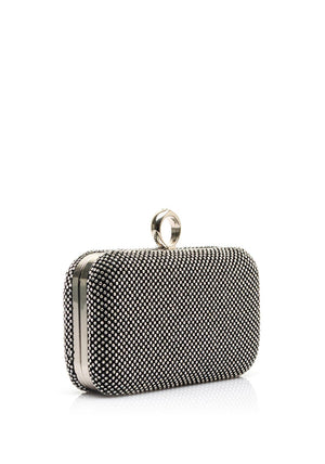 Zen Collection Diamante Detail Handle Clutch, Black