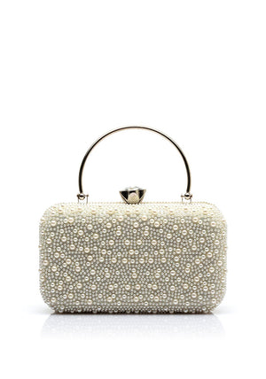 Zen Collection Pearl Embellished Clutch Bag, White