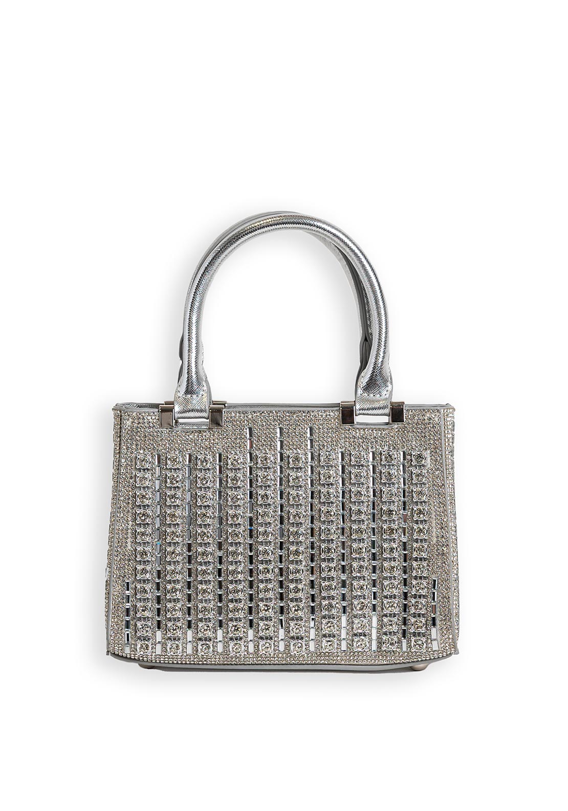Zen Collection Metallic Diamante Mini Grab Bag, Silver