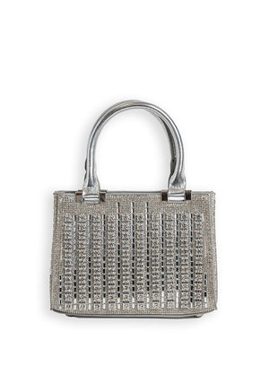 Zen Collection Metallic Diamante Mini Grab Bag, Silver