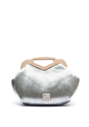 Pepe Moll Ribbed Metallic Clutch Bag, Silver