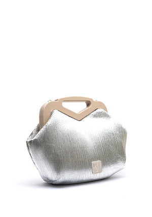 Pepe Moll Ribbed Metallic Clutch Bag, Silver