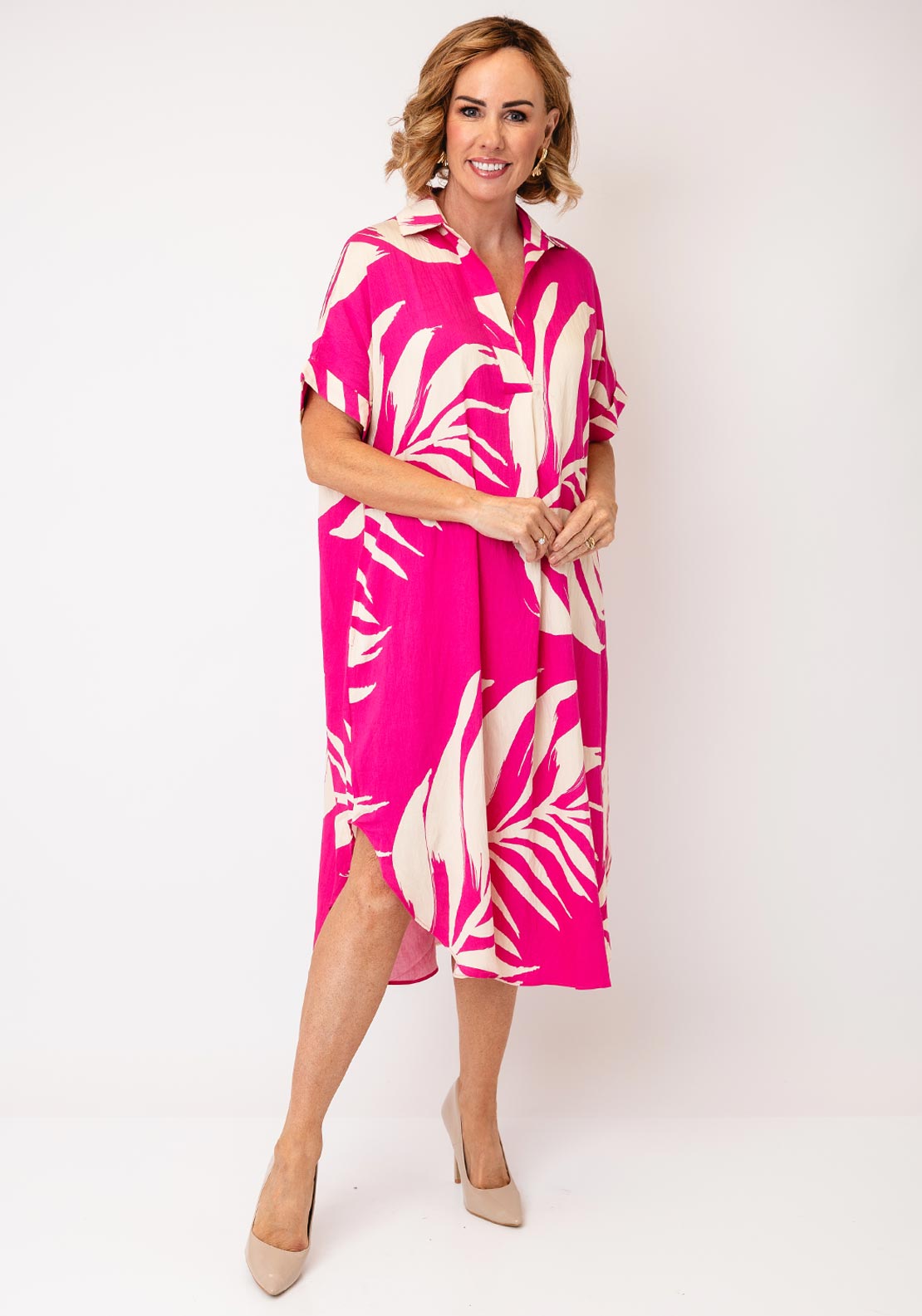 Serafina Abstract Print Midi Dress, Pink