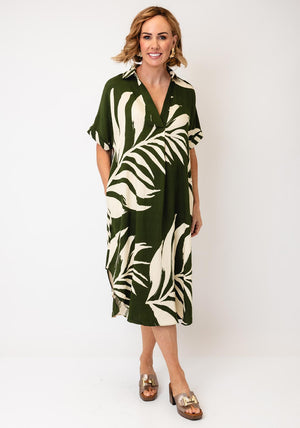 Serafina Collection Leaf Print Midi Dress, Green