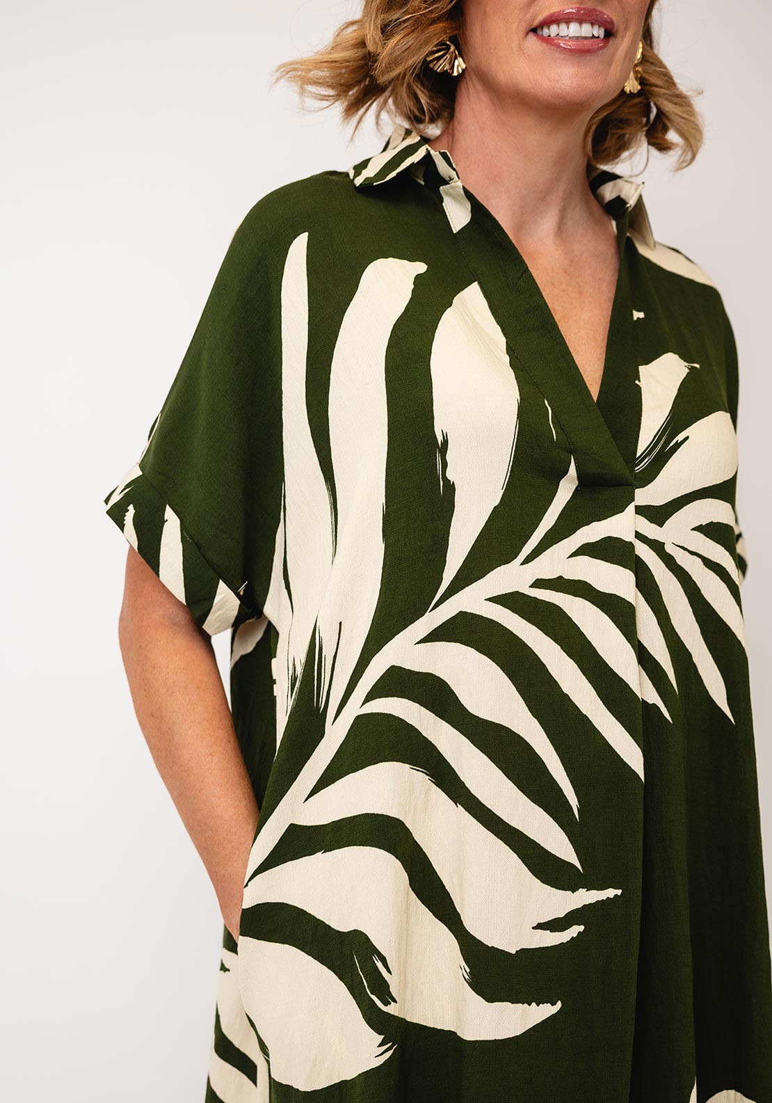 Serafina Collection Leaf Print Midi Dress, Green