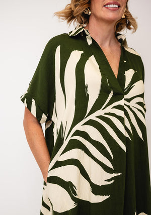 Serafina Collection Leaf Print Midi Dress, Green