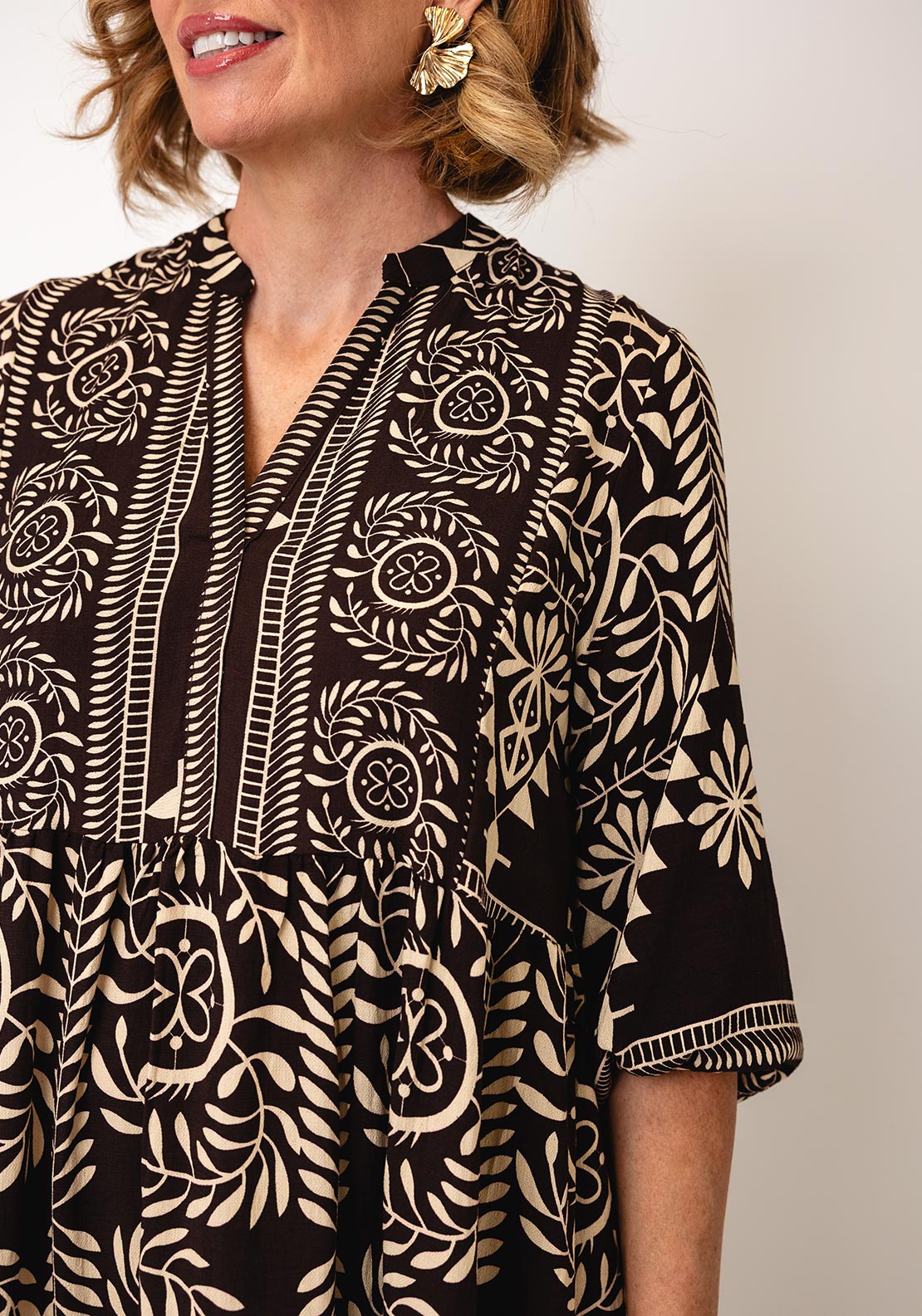 Serafina Collection Vintage Abstract Print Maxi Dress, Brown