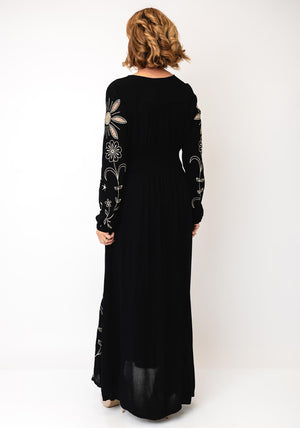 Serafina Embroidered Button Down Midi Dress, Black