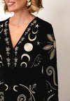 Serafina Embroidered Button Down Midi Dress, Black