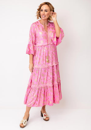 Serafina Metallic and Tassel Detail Maxi Dress, Pink