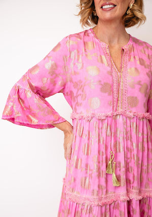 Serafina Metallic and Tassel Detail Maxi Dress, Pink