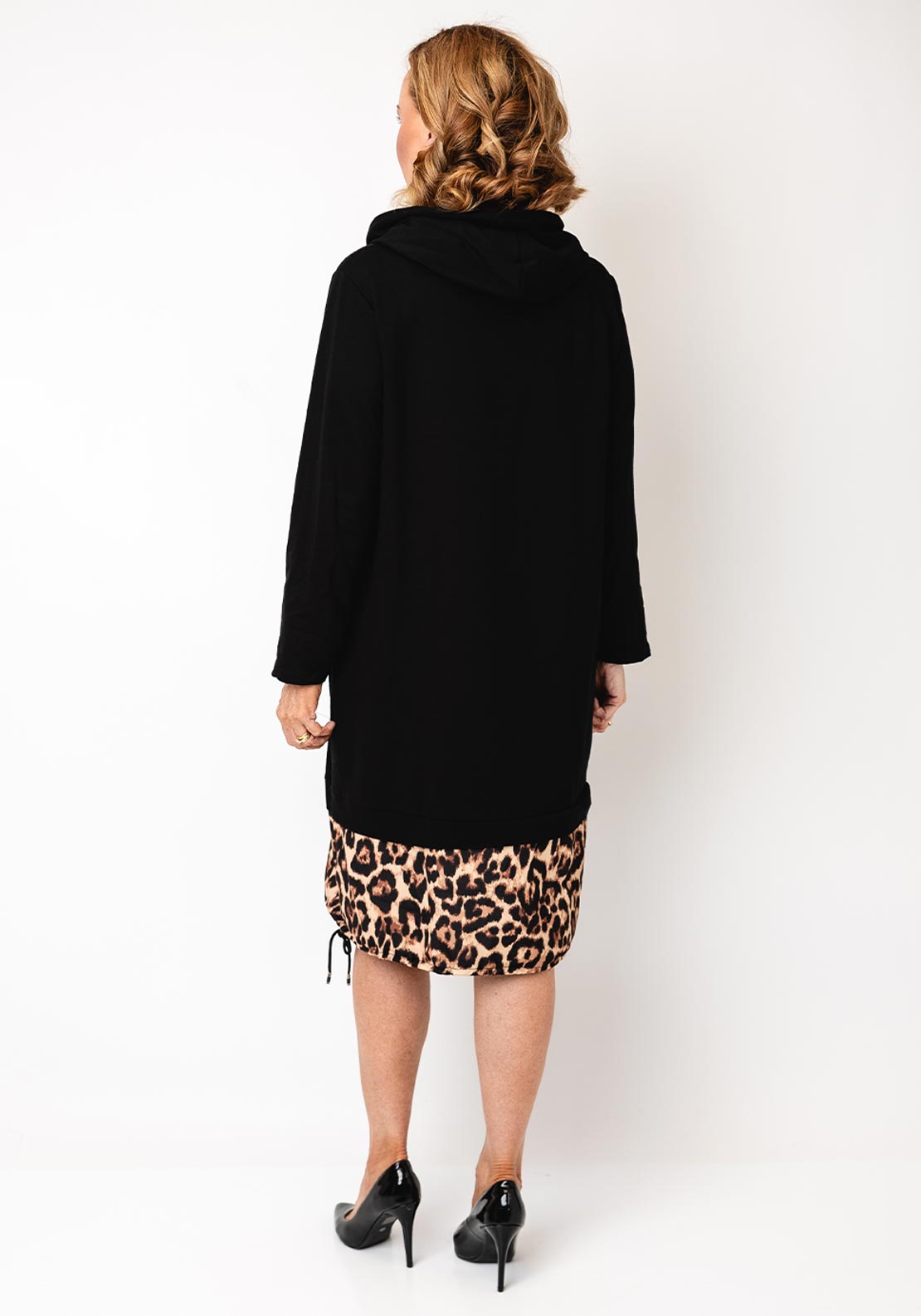 Serafina Collection One Size Hooded Sweatshirt Dress, Black