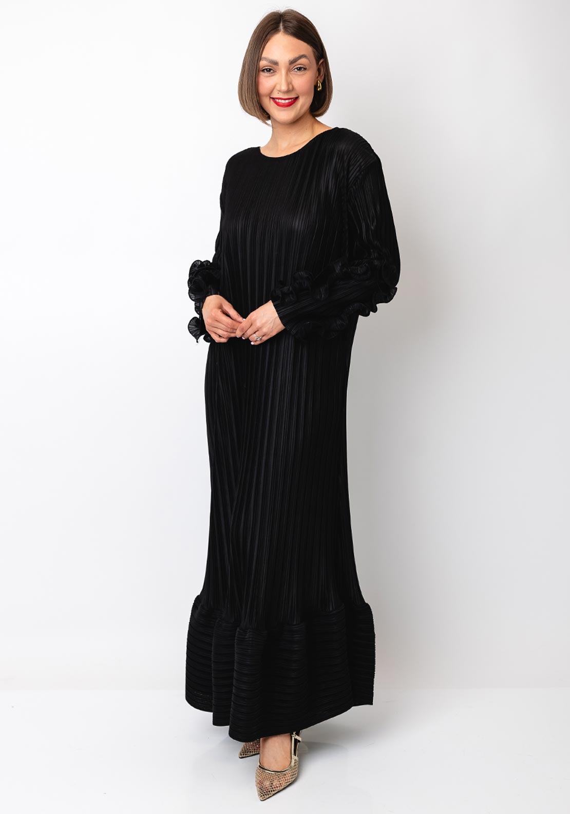 Serafina Collection One Size Plisse Maxi Dress, Black