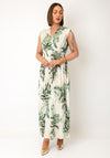 Serafina Collection One Size Botanical Print with Foil Detail Midi Dress, Green Multi