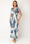 Serafina Collection One Size Botanical Print with Foil Detail Midi Dress, Navy Multi