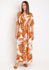Serafina Collection One Size Tropical Leaf Maxi Dress, Rust & White