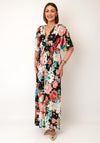 Serafina Collection One Size Floral Print with Butterfly Detail Midi Dress, Black Multi