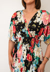 Serafina Collection One Size Floral Print with Butterfly Detail Midi Dress, Black Multi